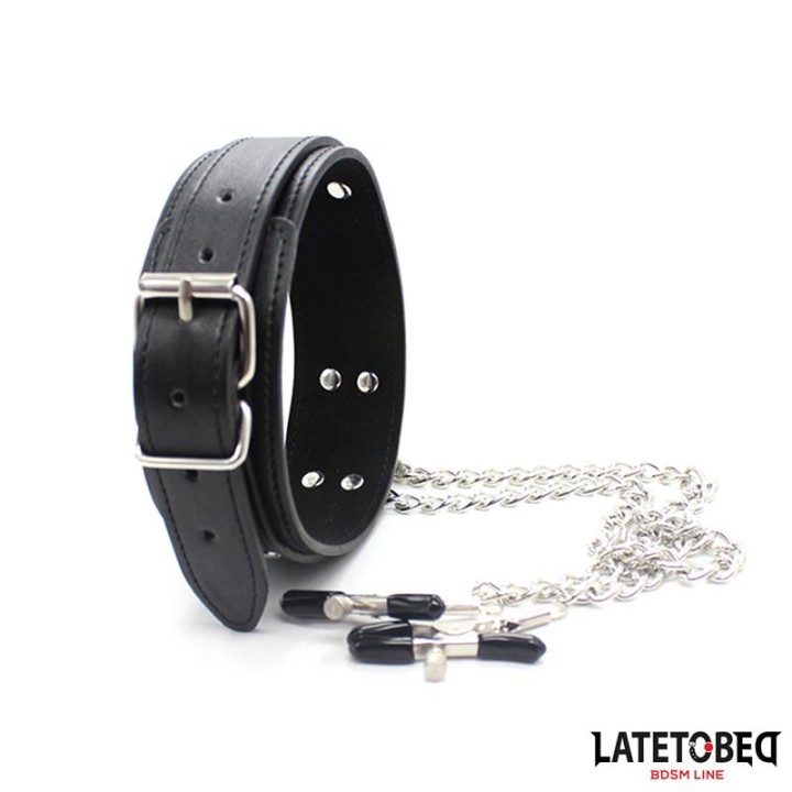 LATETOBED BDSM LINE: Collar Nipple, obroża z zaciskami