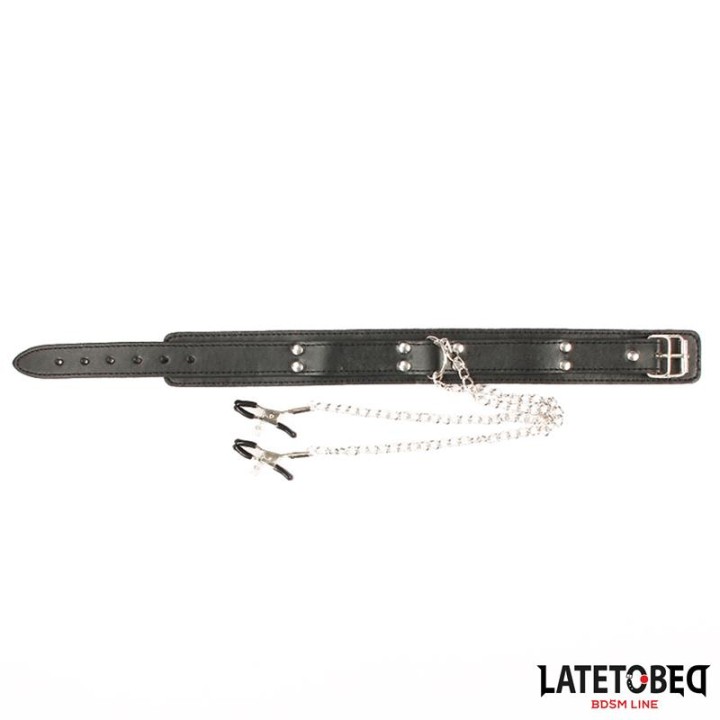 LATETOBED BDSM LINE: Collar Nipple, obroża z zaciskami