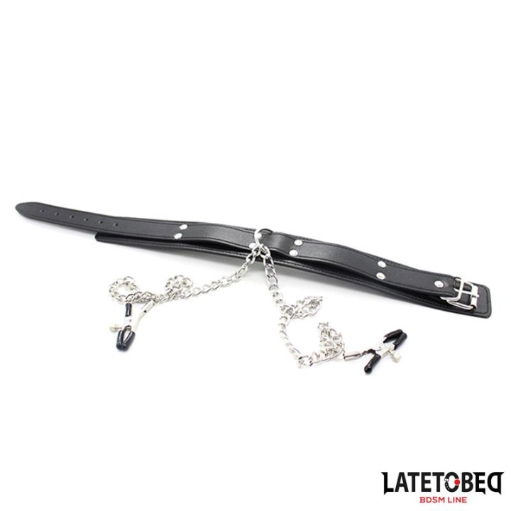 LATETOBED BDSM LINE: Collar Nipple, obroża z zaciskami