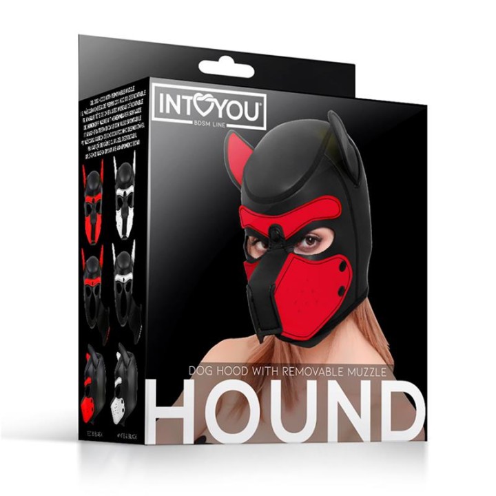 MASKA PSA BDSM HOUND CZARNO CZERWONA NEOPREN ZDEJMOWANY KAGANIEC - INTOYOU