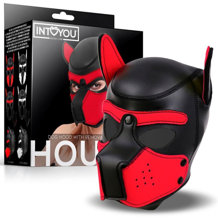 MASKA PSA BDSM HOUND CZARNO CZERWONA NEOPREN ZDEJMOWANY KAGANIEC - INTOYOU