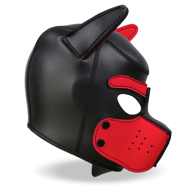MASKA PSA BDSM HOUND CZARNO CZERWONA NEOPREN ZDEJMOWANY KAGANIEC - INTOYOU
