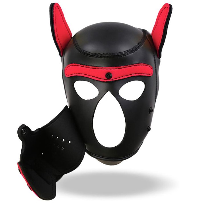 MASKA PSA BDSM HOUND CZARNO CZERWONA NEOPREN ZDEJMOWANY KAGANIEC - INTOYOU