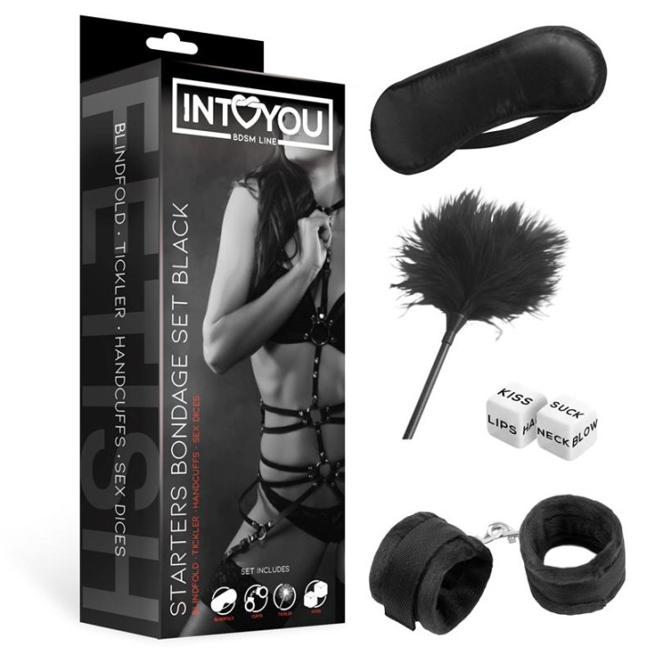 ZESTAW BDSM STARTER 4 ELEMENTY CZARNY DLA POCZĄTKUJĄCYCH - INTOYOU