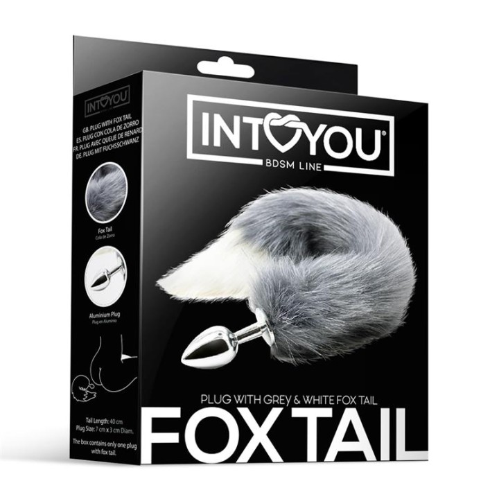 Grey and White Faux Tail with Stainless Plug