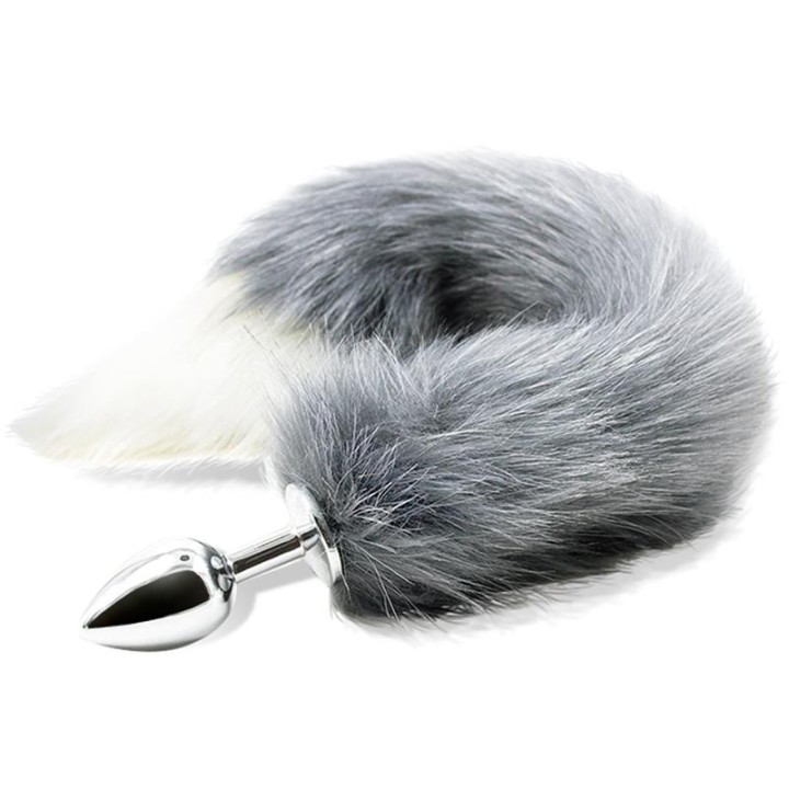 Grey and White Faux Tail with Stainless Plug