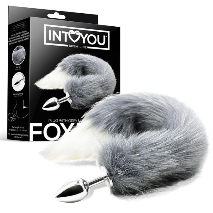 Grey and White Faux Tail with Stainless Plug
