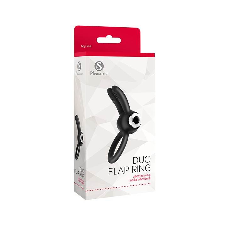 Duo Flap Ring Black — pierścień erekcyjny z wibracją, S Pleasures