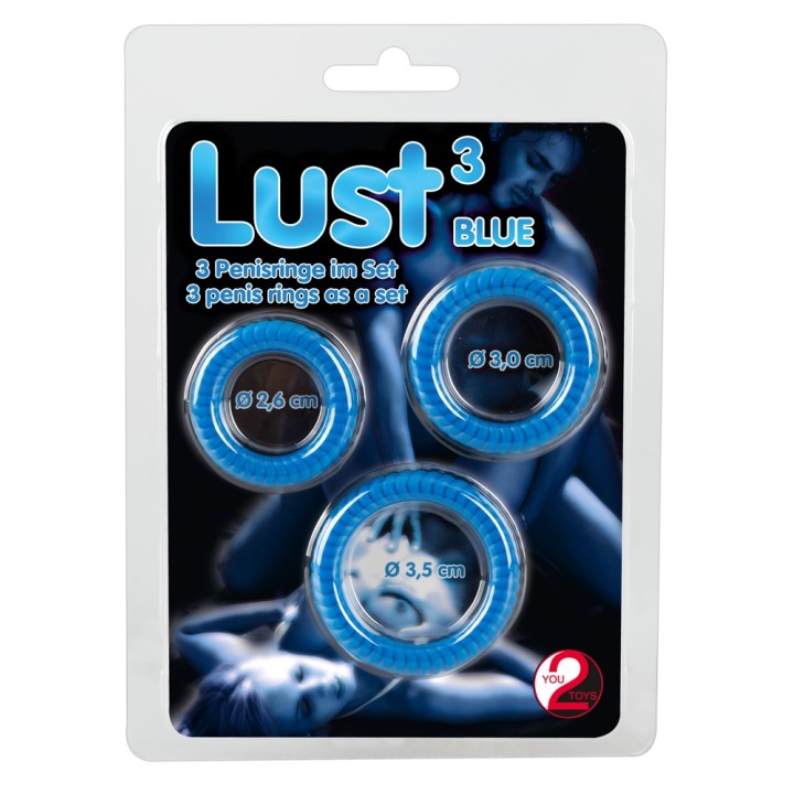 Zestaw pierścieni erekcyjnych — Lust 3 Cock Rings blue, You2Toys