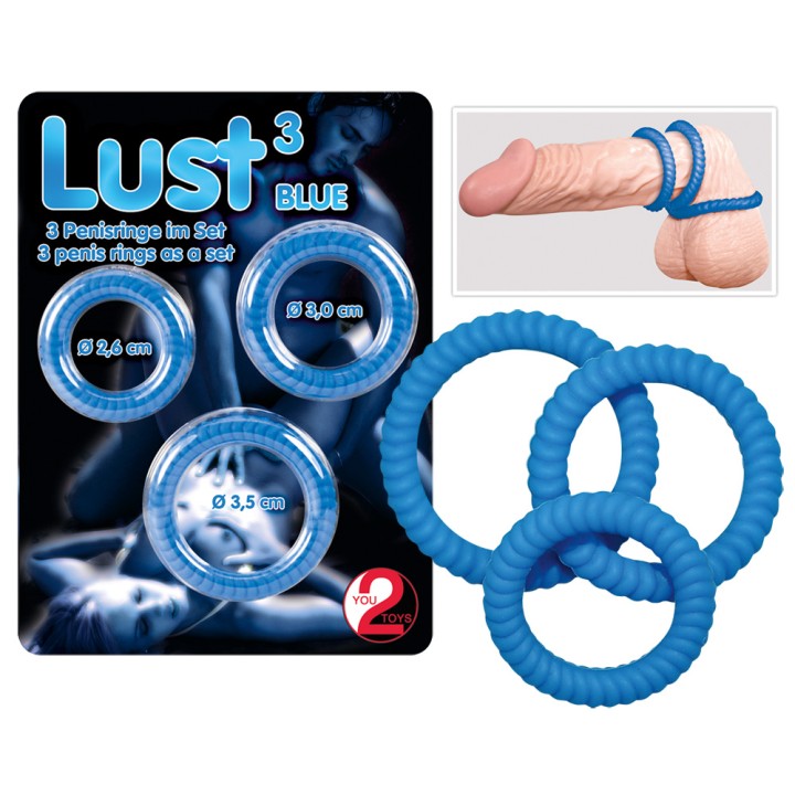 Zestaw pierścieni erekcyjnych — Lust 3 Cock Rings blue, You2Toys