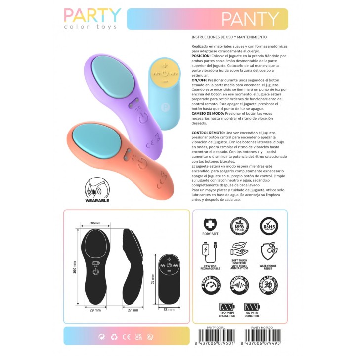 Panty USB Control Vibrator liliowy – Party Color Toys