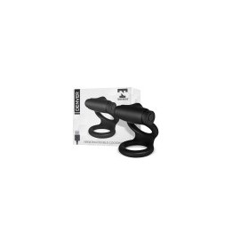 Denver Double Cockring with Vibrating Bullet USB Silicone Black