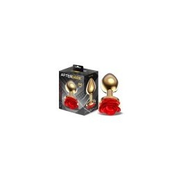 Golden Metal Anal Plug with Red Rose Base - Size M