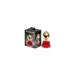 Golden Metal Anal Plug with Red Rose Base - Size S