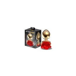 Golden Metal Anal Plug with Red Rose Base Size L