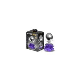 Metal Anal Plug with Purple Rose Base - Size M