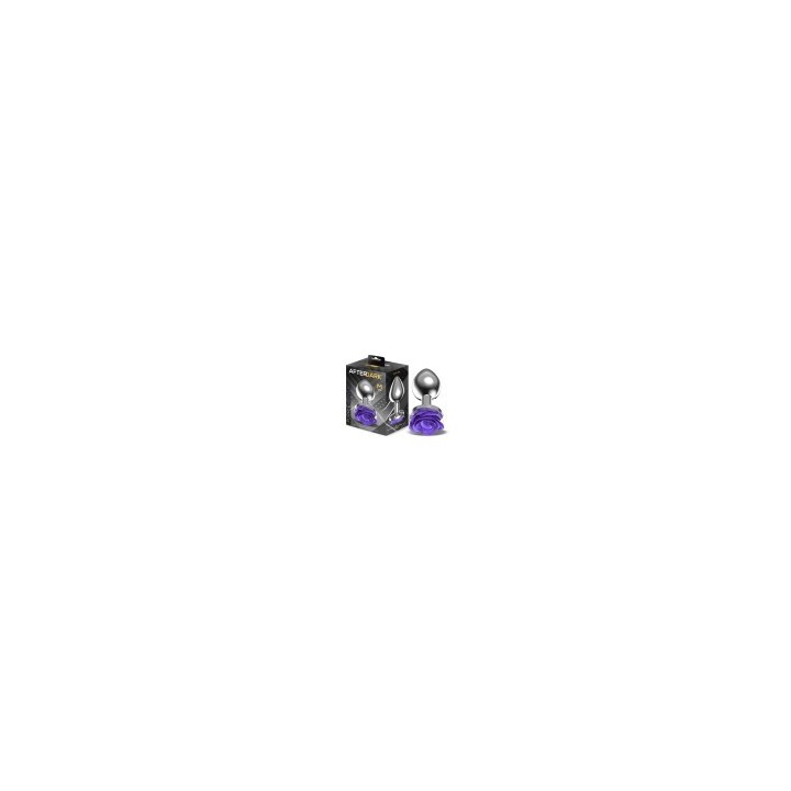 Metal Anal Plug with Purple Rose Base - Size M