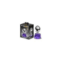 Metal Anal Plug with Purple Rose Base - Size S