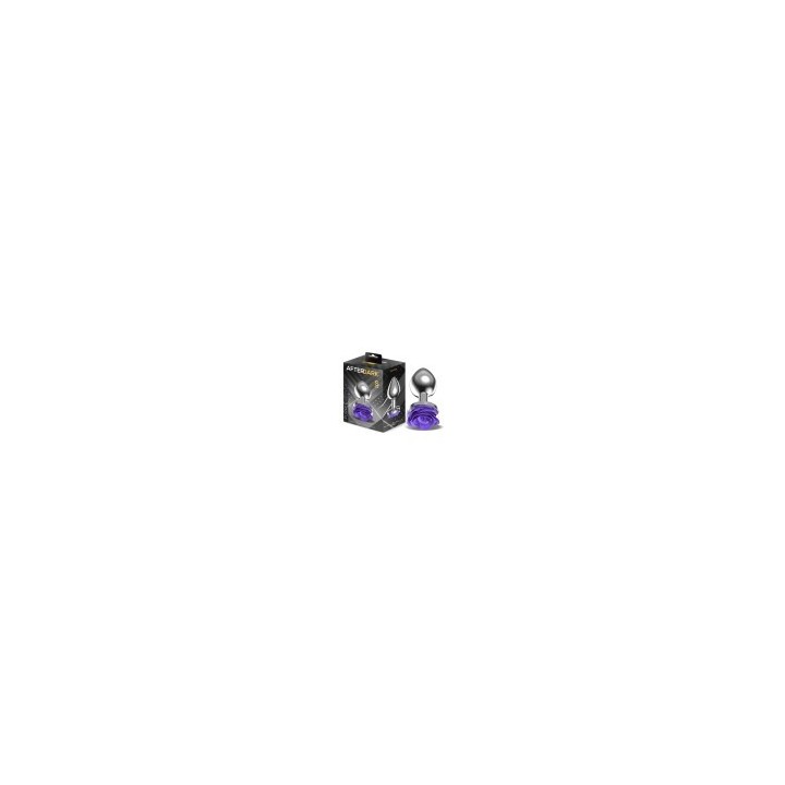 Metal Anal Plug with Purple Rose Base - Size S