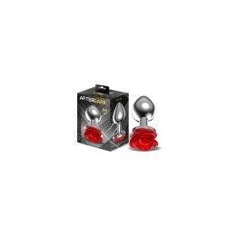 Metal Anal Plug with Red Rose Base - Size M