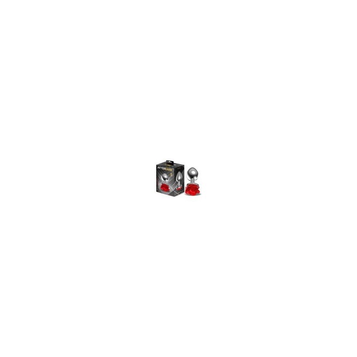 Metal Anal Plug with Red Rose Base - Size S
