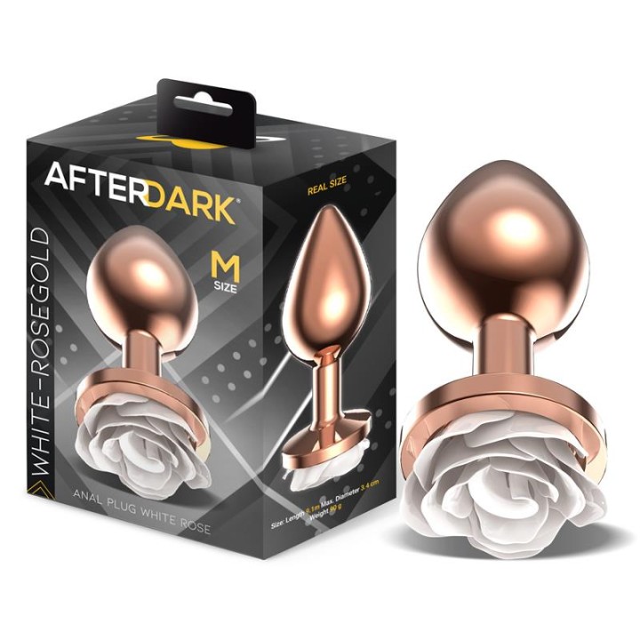 AFTERDARK: White Rose Anal Plug M, korek analny, metal