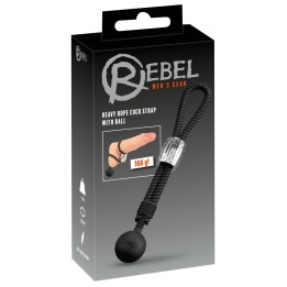 Rebel: Heavy Rope Cock w Ball — czarny, strap na penisa i jądra